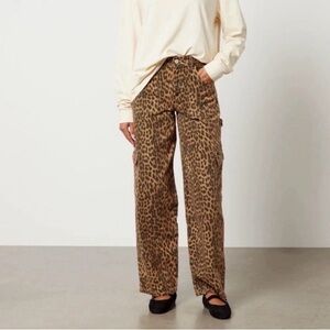 Leopard Print Wide-Leg Women’s Jeans - Brown
